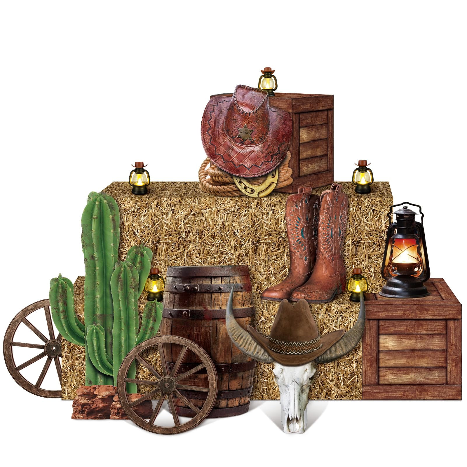 Colingmill 16 Pcs Cowboy Party Decorations Set 6 Bales Boxes 2 Wood ...