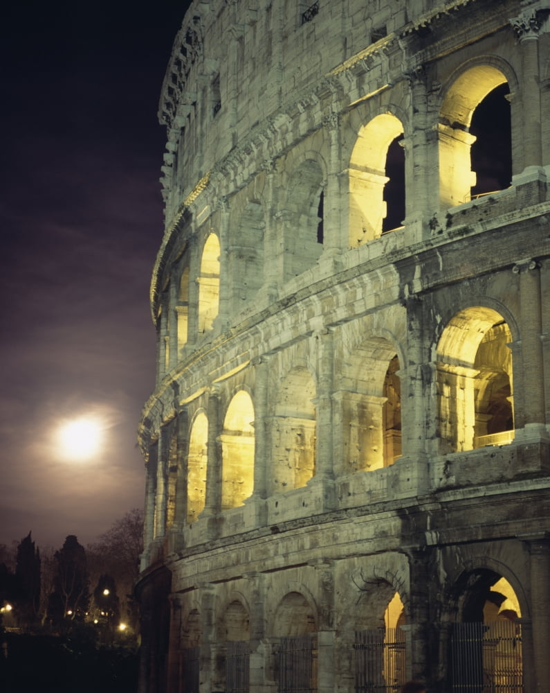 Coliseum At Night With Full Moon Canvas Art - Joe Beynon Design Pics (24 x 30)