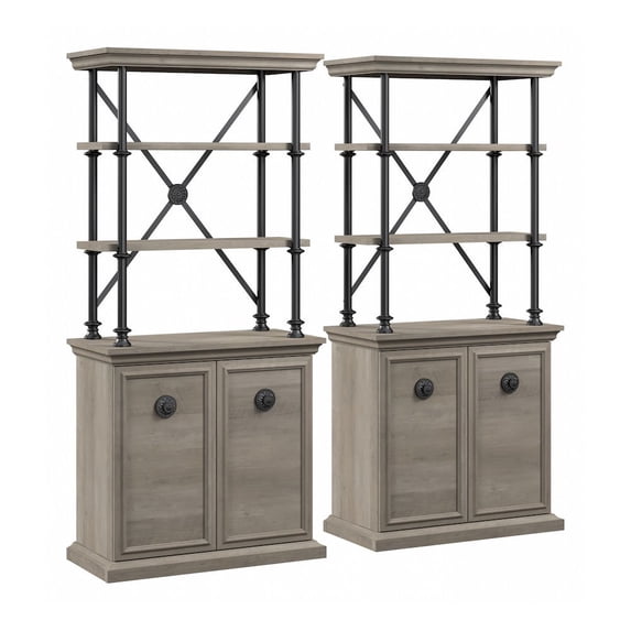 Coliseum Bookcase with Doors (Set of Two) in Driftwood Gray - Engineered Wood