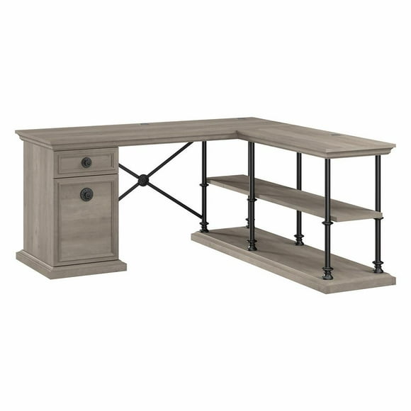 Coliseum L Shaped Desk with Storage in Driftwood Gray - Engineered Wood