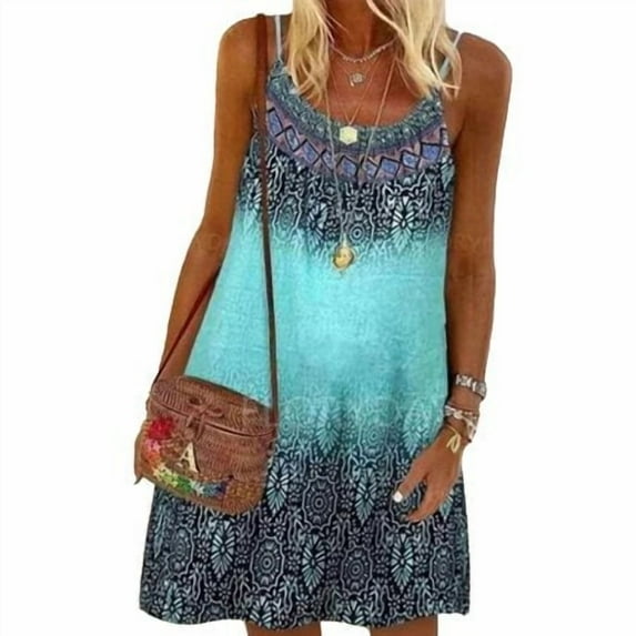 Colisha Boho Floral Print Dress For Women Summer Sleeveless Casual Swing T-Shirt Dress Loose Dresses Beach Dress Cover Ups