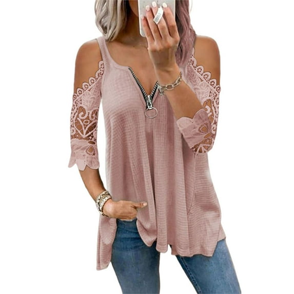 Colisha Casual Blouse Top for Women Off Shoulder Strap T Shirt Plus Size Summer Beach Hollow Short Sleeve Tee Sexy V Neck Tunic