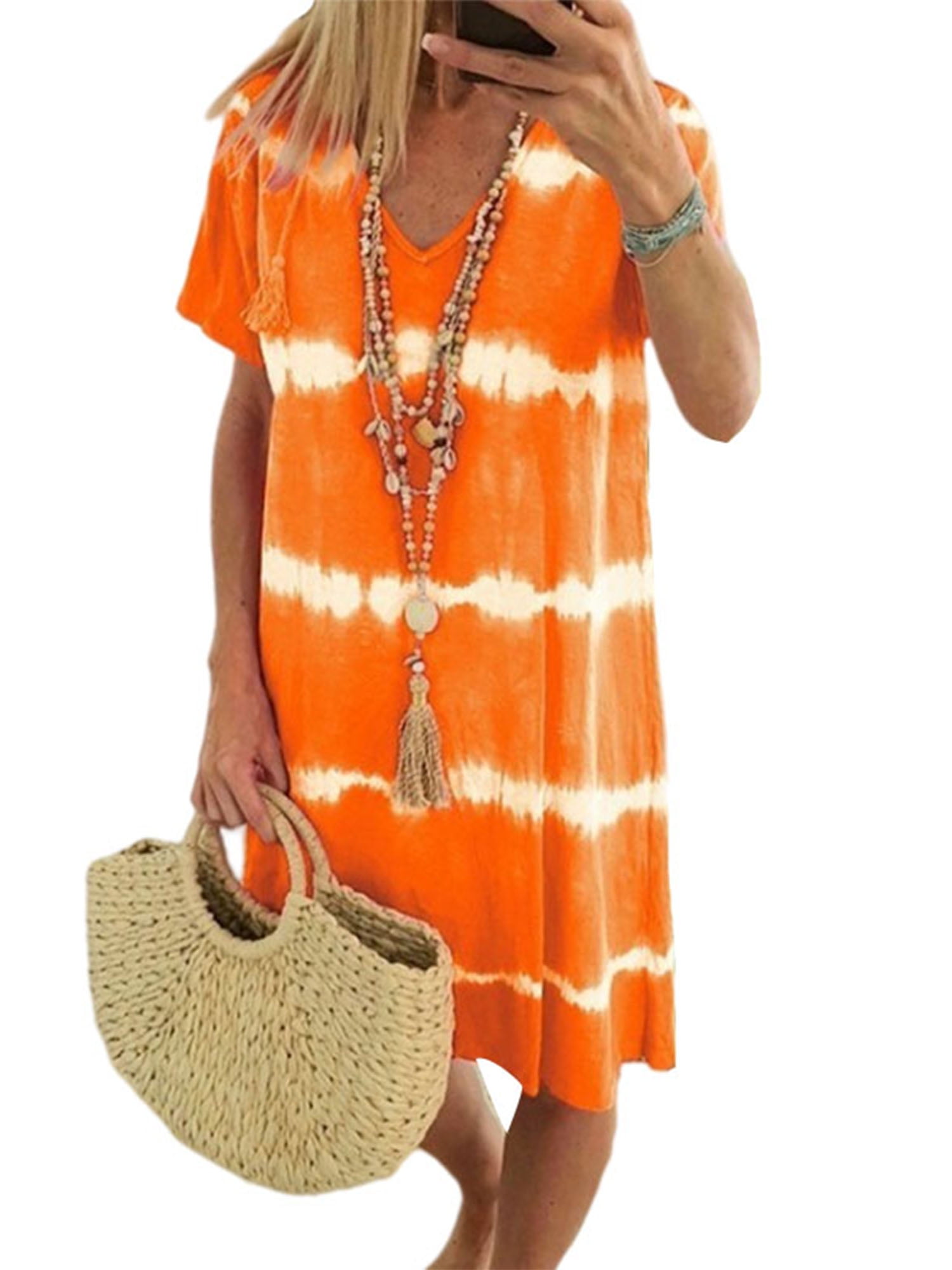 Colisha Casual Summer Dress for Women Tie Dye Print Sundress Stripe