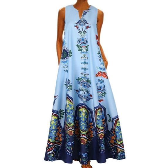 Colisha Contrast Color Long Maxi Dress for Women Casual Loose Beach Holiday Dress Summer Sleeveless V Neck Pockets Dress
