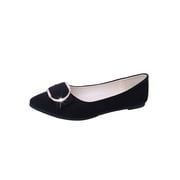 Colisha Ladies Anti-Slip Pointed Toe Dress Shoe Walking Casual Flat Shoes Women Cozy Buckle Loafers Black 5.5