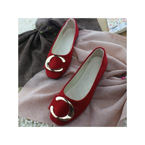 Colisha Ladies Casual Shoe Square Toe Flats Comfort Flat Shoes Women Classic Pumps Slip On Red 8.5