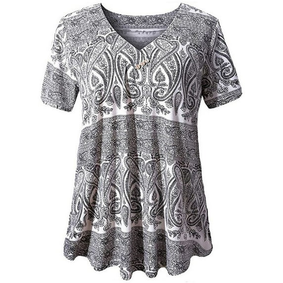 Colisha Leopard Blouse Tops for Women Plus Size Tunic Casual Summer Beach Tee Shirts Short Sleeve V Neck Flowy Henley T-shirt
