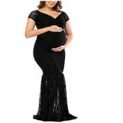 SEXY DANCE Colisha Maternity Ball Gown V Neck Long Dress Lace Off Shoulder Short Sleeve Maxi Photography Dress Women Pregnant Floral Dress