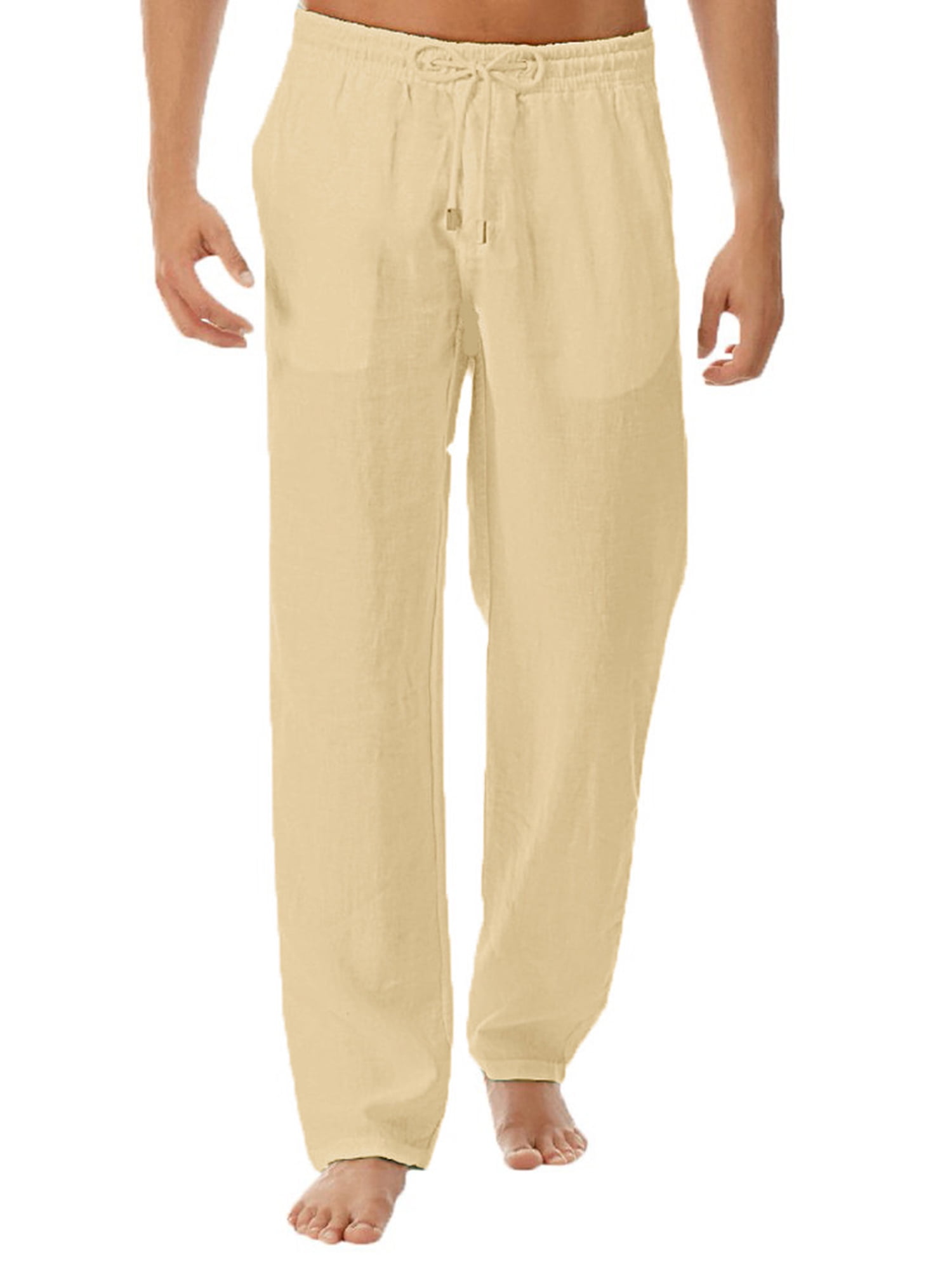 Sailwind Men's Casual Pants - Elastic Waist With Drawstring & Zip Fly - Lightweight Beach Yoga Trousers With Pockets