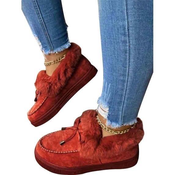 Colisha Mocassins Women's Snow Winter Boots Bowknot Loafers Warm Furry Lined Slipper