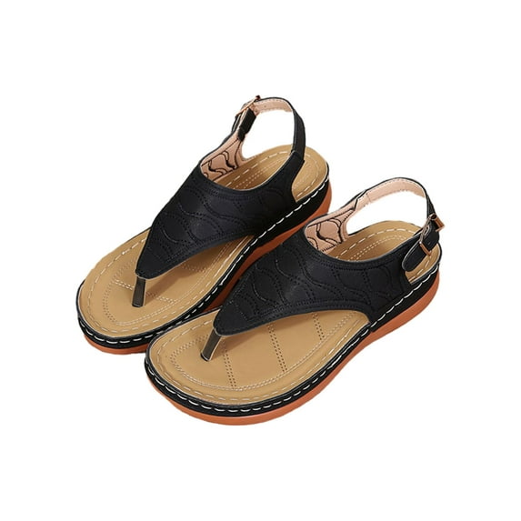 Colisha Sandals Womens T-strap Thong Sandals Wedge Flip Flops Summer Wide Width Shoes Size 8 Black 9