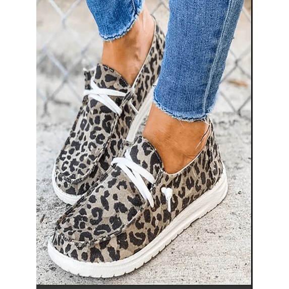 Colisha Women Canvas Loafers Slip On Flat Shoes Ladies Casual Comfort Trainers Sneakers Brown Leopard Print 7.5