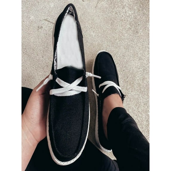 Colisha Women Casual Canvas Shoes Slip on Sneakers Deck Shoes Comfort Loafer Deck Shoes Outdoor Fashion Boat Shoes Black 6