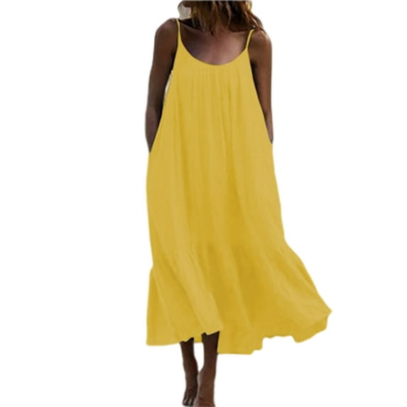 Colisha Women Casual Summer Maxi Dresses Loose Scoop Neck Sundress Bohemian Strappy Long Dress