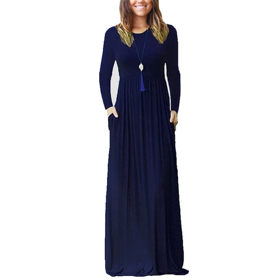 Colisha Women Fall Winter Maxi Dress Casual Loose Pockets Long Dress Long Sleeve Beach Solid Maxi Dress Evening Party Wrap Long Dress Loungewear
