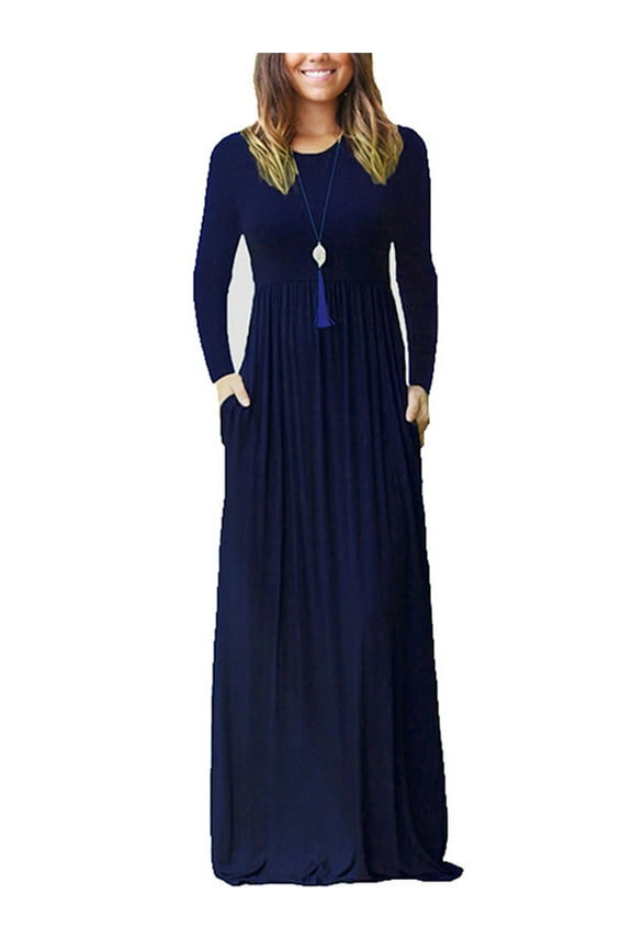 Colisha Women Fall Winter Maxi Dress Casual Loose Pockets Long Dress Long Sleeve Beach Solid Maxi Dress Evening Party Wrap Long Dress Loungewear