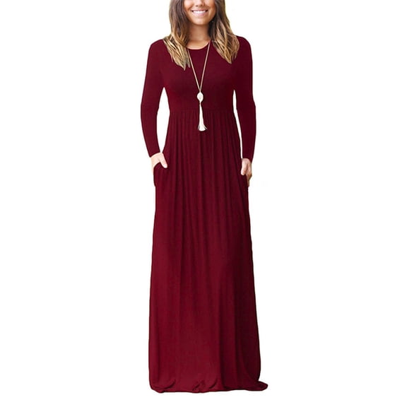Colisha Women Fall Winter Maxi Dress Casual Loose Pockets Long Dress Long Sleeve Beach Solid Maxi Dress Evening Party Wrap Long Dress Loungewear
