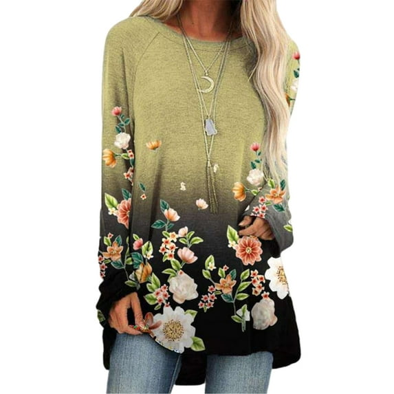 Colisha Women Floral Tshirt Long Sleeve Loose Pleated Flowy Shirts Casual Pullover Tops
