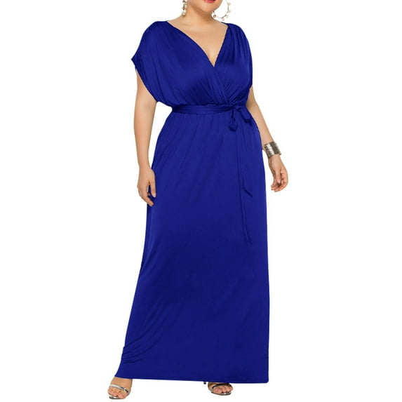 Colisha Women Formal Wedding Bridesmaid Long Maxi Dress Evening Party Ball Prom Gown Cocktail Dress Ladies Plus Size Short Sleeve Casual Sundress