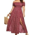 thumbnail image 1 of Colisha Women Off Shoulder Boho Short Sleeve Long Dress Plus Size Casual Split Summer Beach Party Sundress Floral Print Maxi Dress, 1 of 6