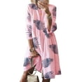 thumbnail image 1 of Colisha Women Short Mini Dresses 3/4 Sleeve Sundress Crew Neck T Shirt Dress Leaves Printed Summer Butterfly Print Leaf Pink XXL, 1 of 2
