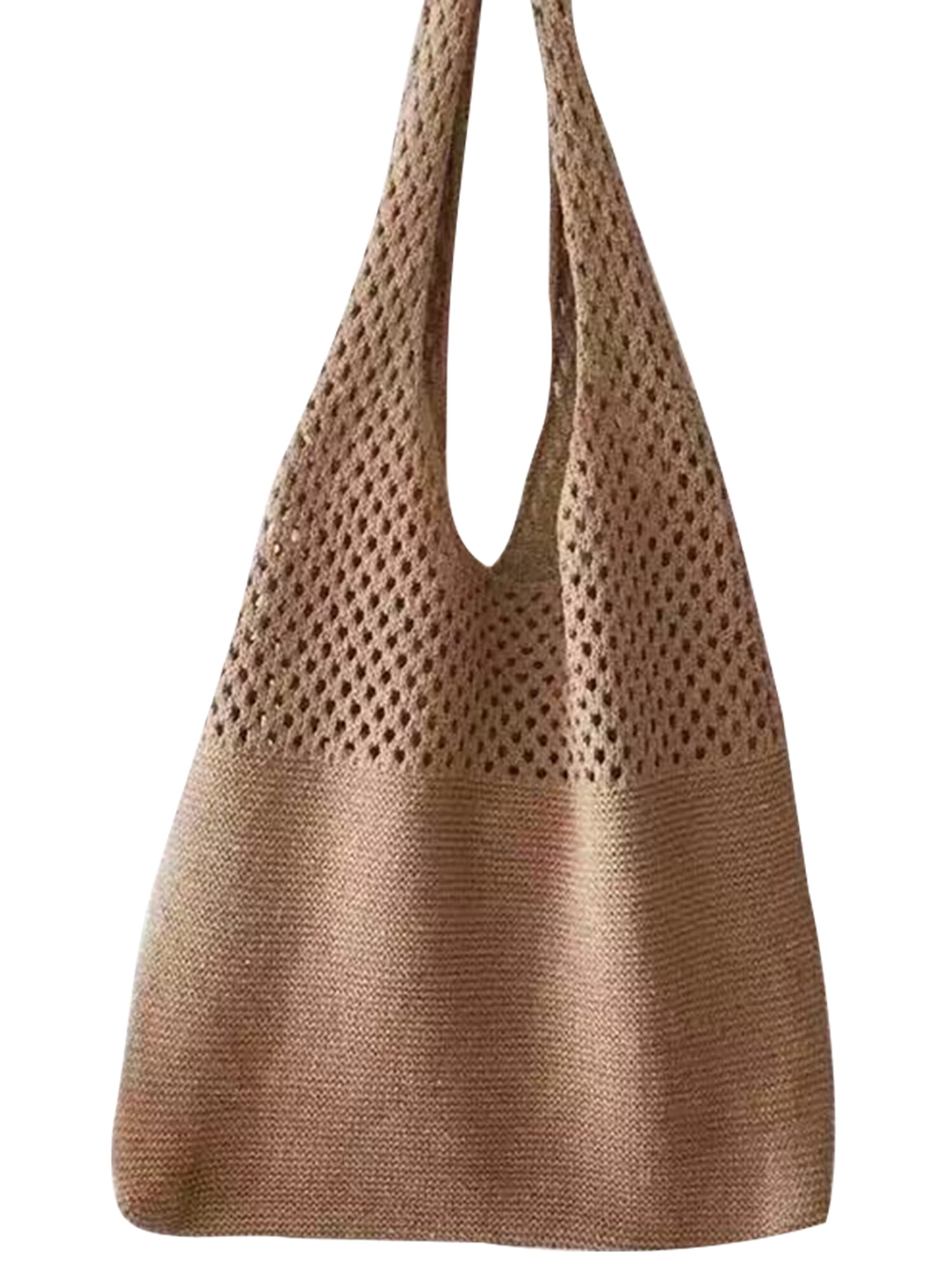 Colisha Women Shoulder Bag Designer Handbag Large Capacity Knitted Tote Top  Handle Wallet Aesthetic Crocheted Retro Hollow Out Travel Dark Brown 