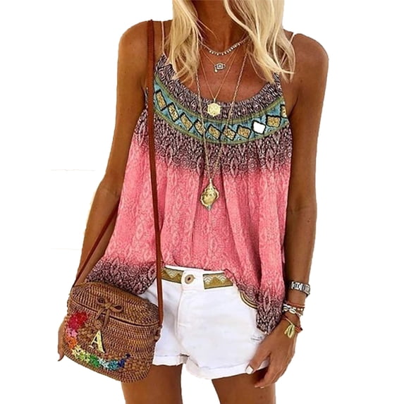 Colisha Women Strappy Tank Tops Summer Sleeveless Floral Cami Tops Casual Vintage Vest Summer Beach Camisole Blouse for Lady