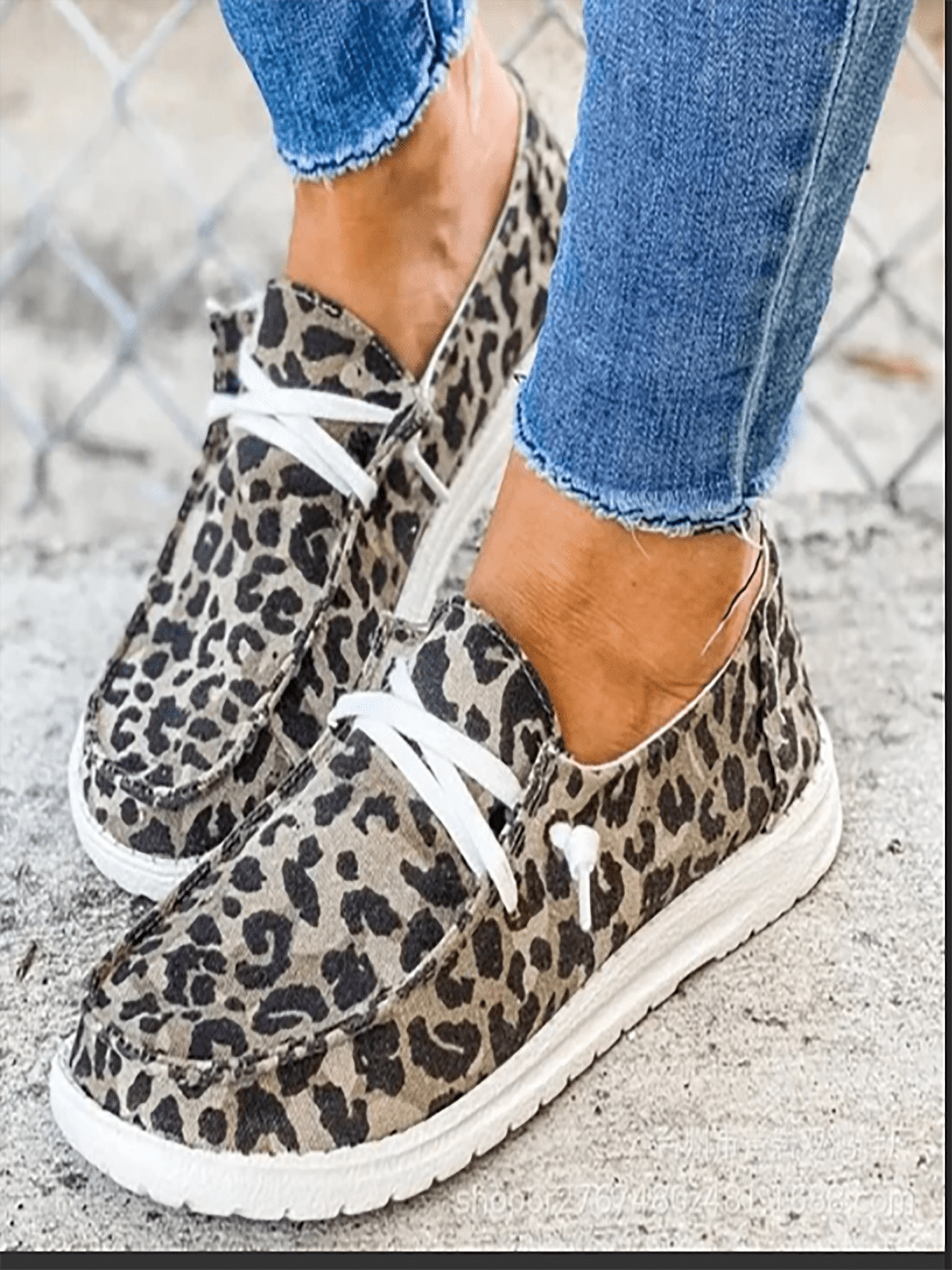 Colisha Women s Canvas Loafers Anti Slip Ladies Casual Flat Lace Up Walking Sneakers Brown Leopard Print 7 Walmart