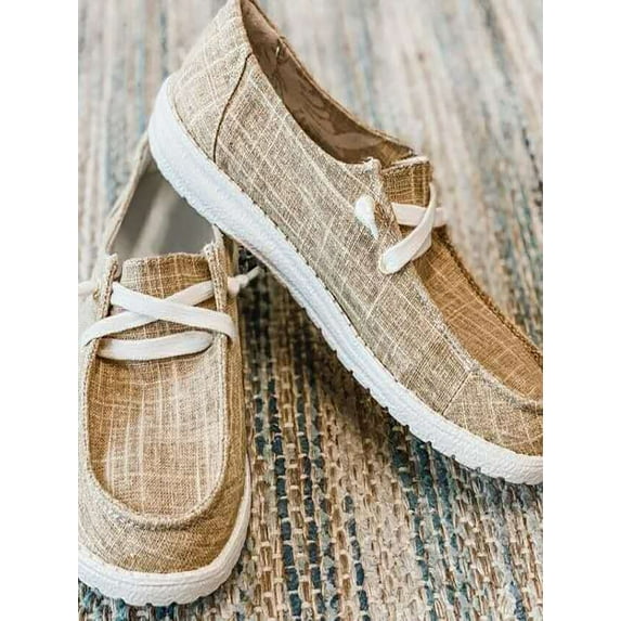 Colisha Women's Canvas Loafers-Anti Slip Ladies Casual Flat Lace Up Walking Sneakers Khaki 6.5