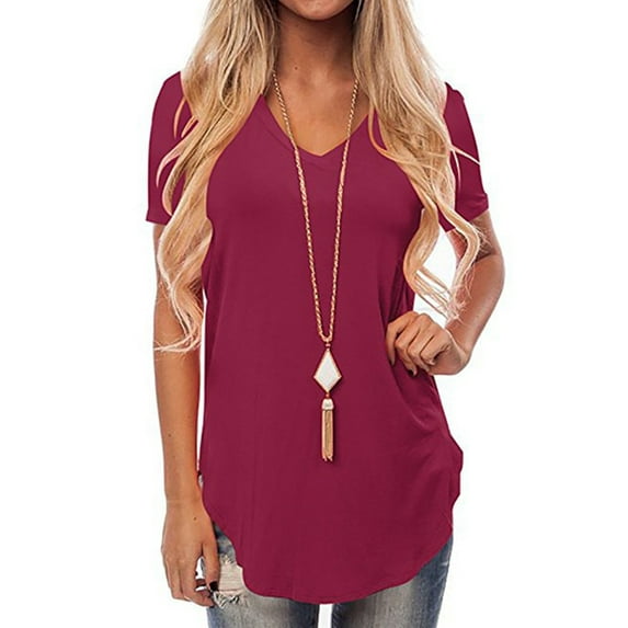 Colisha Womens Plaid Summer T-Shirt Casual Loose Solid Color Blouse Tops Short Sleeve V Neckc Swallow Tail Tee Shirt