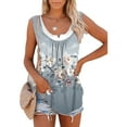 thumbnail image 1 of Colisha Womens Sleeveless Tops Flowy Trim Tank Shirts Floral Printed Vest Splicing Round Neck Blouse Casual Loose Tunic, 1 of 2