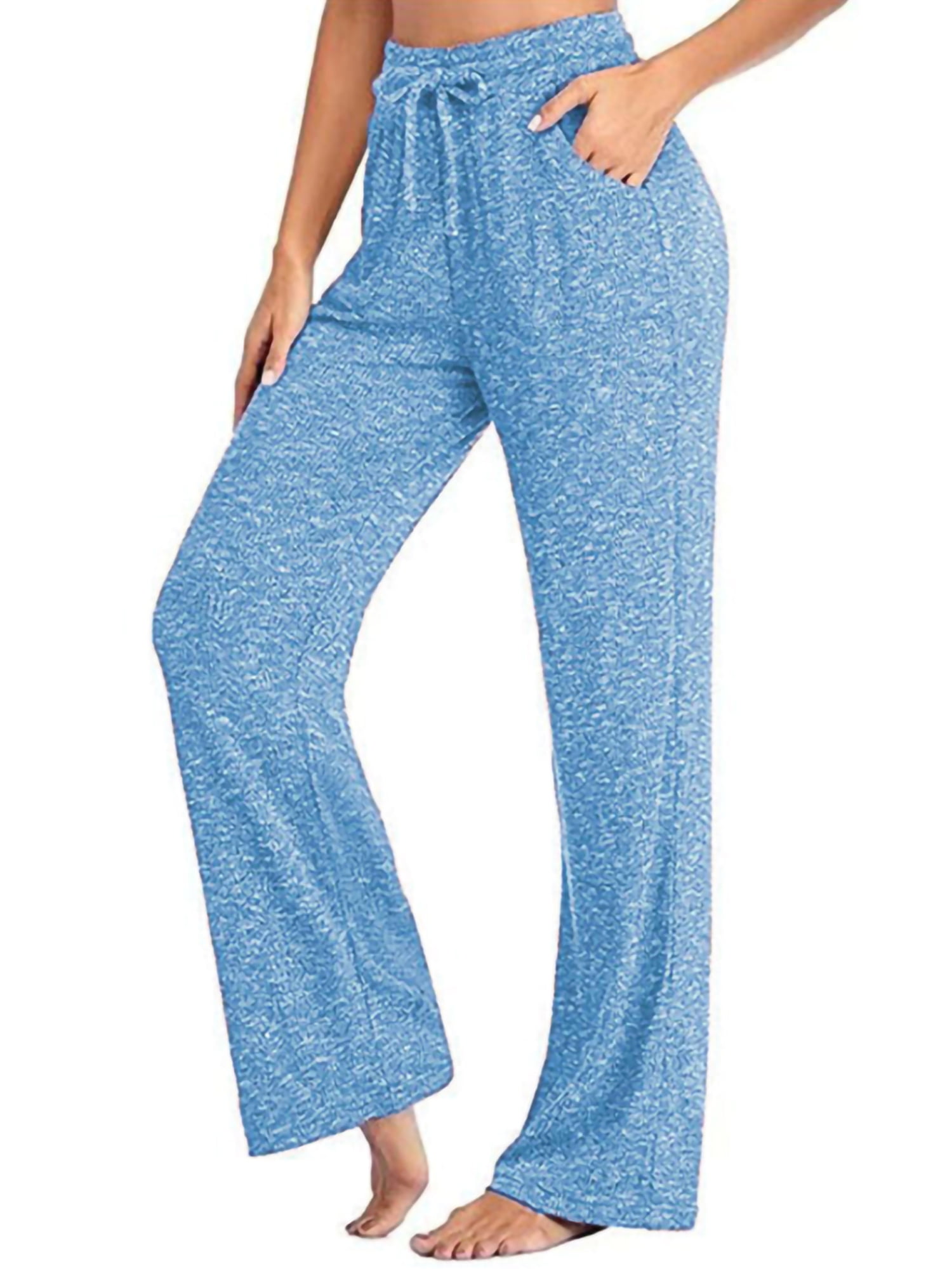 Women's Pajama Pants Cute Butterfly Polka Dot Blue Women Pjs Bottoms Wide  Leg Lounge Palazzo Yoga Drawstring Pants M