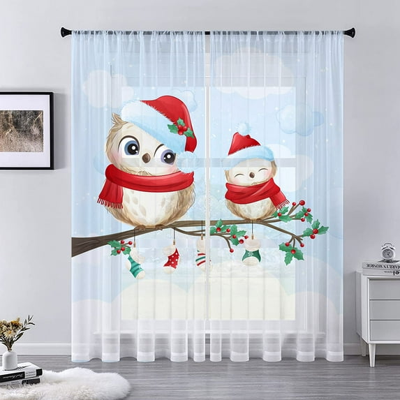 Colisha Xmas Tulle Window Treatments Voile Window Drapes Sheer Window Curtain Rod Pocket Curtain Panel Style-F W:51"x H:63"