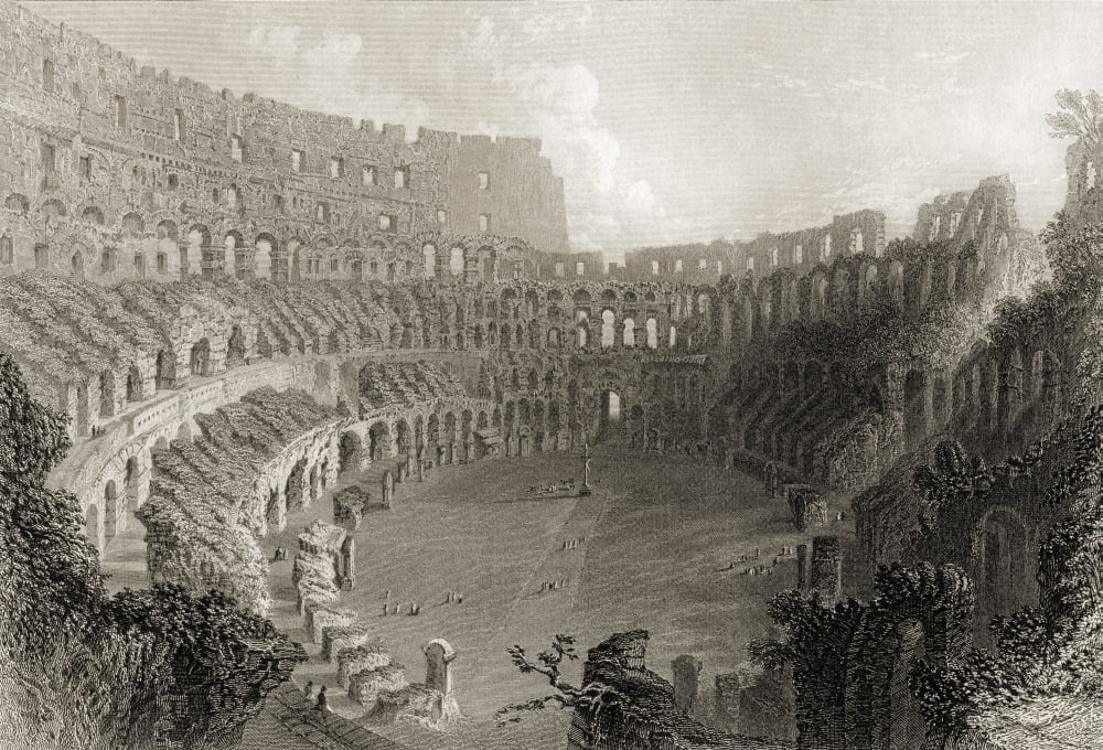 Colisseum Rome Italy Engraved By E Roberts Canvas Art - Ken Welsh Design Pics (18 x 12)