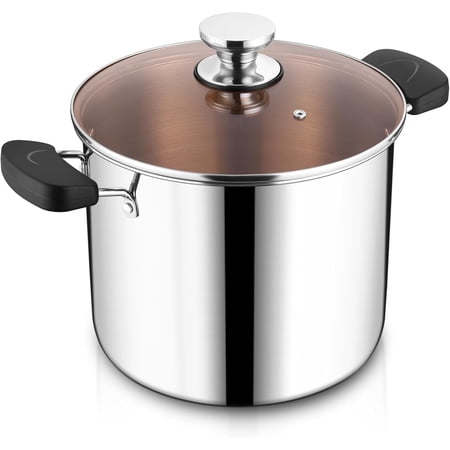 Joyfair 10 QT Stock Pot, Tri-Ply Stainless Steel Stockpot with Lid Stay-Cool Handles, Professional Cooking Soup Pasta Pot with Gas Induction Electric Stoves, Dishwasher Safe & Heavy Duty