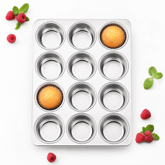 Coliware 12-Cup Muffin Pan, Stainless Steel Cupcake Tin with 12 Cupcake Liners, Regular Size Nonstick Cake Tray, Easy-Release Baking Cookware for Oven, Dishwasher Safe