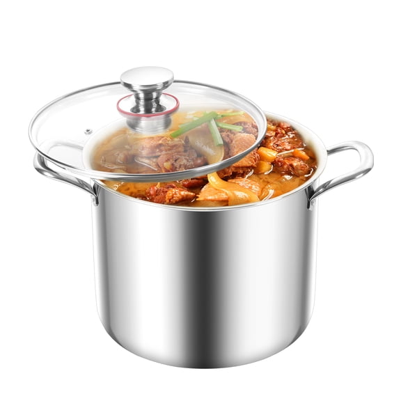 Coliware 12QT Stainless Steel Stock Pot with Glass Lid, 18/10 Food-Grade Material, 3-Ply Bottom, Induction Compatible, Dishwasher Safe