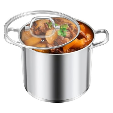 Coliware 12QT Stock Pot, Trip-Ply Bottom Stainless Steel Cooking Soup Pasta Pot with Tempered Glass Lid, Professional Sauce Pot Compatible with Gas Induction Electric Stoves, Dishwasher Safe