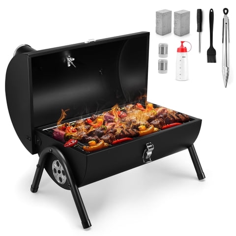 Coliware Portable Outdoor Tabletop Charcoal Grill with accessories tools, Multi-functional Barbecue Smoker for Backyard Camping Picnics Beach, Compact & Heavy Duty