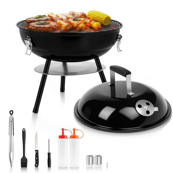 Coliware 14 inch Small Charcoal Grill, Portable Chargrills Tabletop Grill with accessories tools, Expert Barbecue Smoker for picnic camping patio backyard, Outdoor Oven