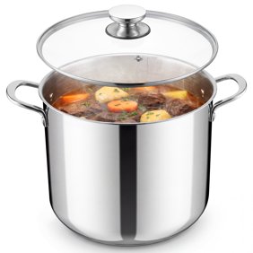 Coliware 14QT Stainless Steel Stock Pot with Glass Lid, Large Cooking Soup Pot with 3-Ply Bottom Compatible with Gas Electric Ceramic Induction, Kitchen Cookware & Dishwasher Safe
