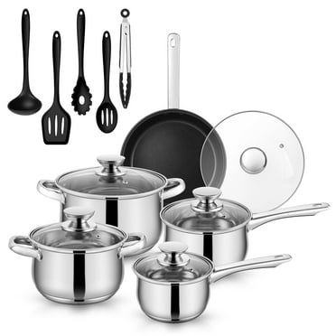 Coliware 15-Pieces Cookware Sets, Stainless Steel Pots and Pans Set, Non-Stick Kitchen Cooking Sets, Induction Ready & Easy Clean