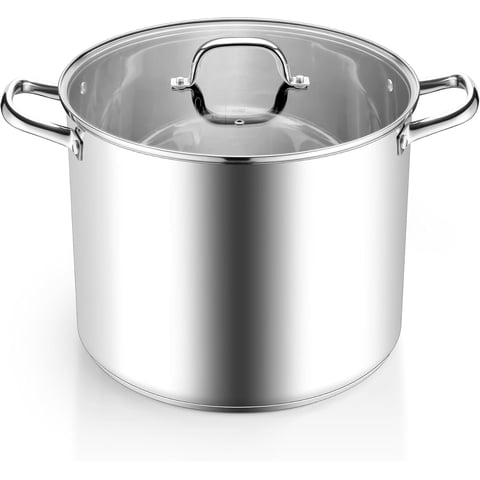 Coliware 16 QT Stainless Steel Stock Pot with Glass Lid, Large Cooking Soup Pot with 3-Ply Bottom Compatible with Gas Electric Ceramic Induction, Kitchen Cookware & Dishwasher Safe