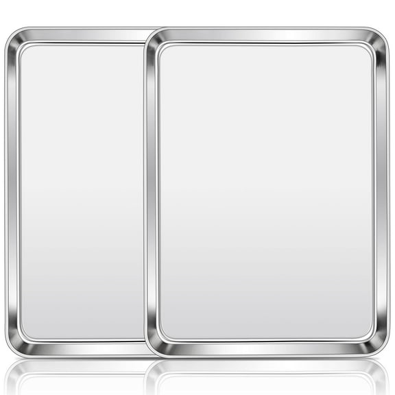 Coliware 16”x 12” Baking Pan Cookie Sheet Set of 2, Stainless Steel Rimmed Half Sheet, Metal Flat Cooking Tray Pans for Oven Toasting