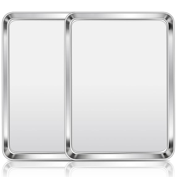 Coliware 16”x 12” Baking Pan Cookie Sheet Set of 2, Stainless Steel Rimmed Half Sheet, Metal Flat Cooking Tray Pans for Oven Toasting