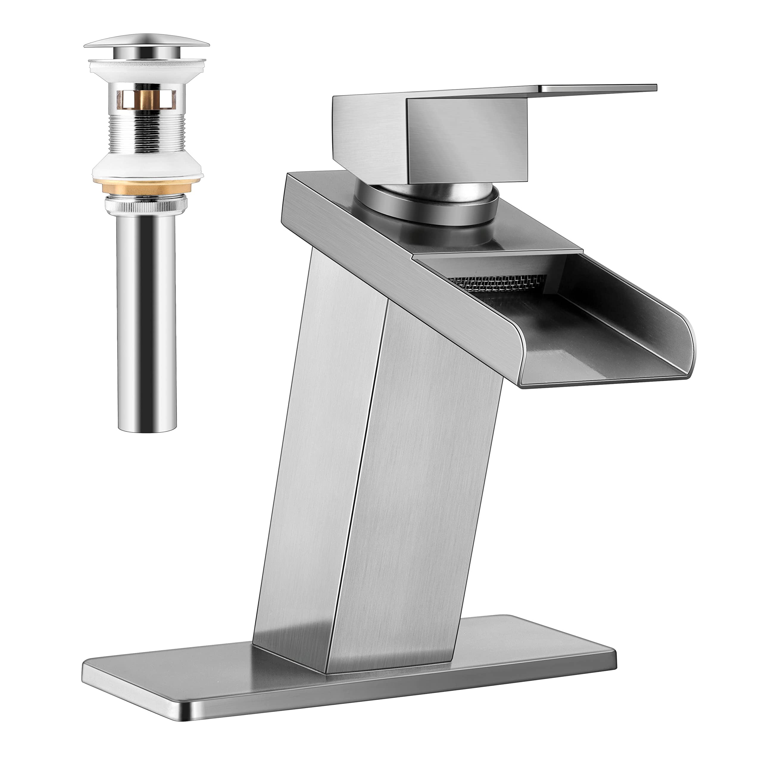 Coliware 18/10 Stainless steel Bathroom Faucet, Modern Waterfall Spout Bathroom Sink Faucet for