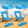 thumbnail image 1 of Coliware 2-Pack Beach Chairs with Umbrellas, Portable Folding Camping Chairs with Armrest Cup Holder Storage Bag Carry Bag for Adults, Outdoor Chair for Fishing, Lawn & Backyard, Blue, 1 of 13
