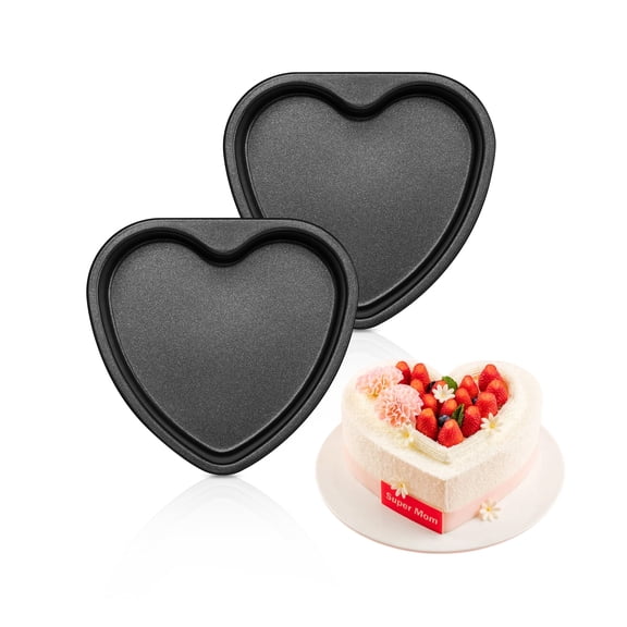 Coliware 2 Pack Black Heart-Shaped Cake Pan, 6 inch Nonstick Baking Mold, Heat-Resistant Moulding Tin for Wedding, Birthday Party, Food-Grade & Dishwasher Safe Bakeware