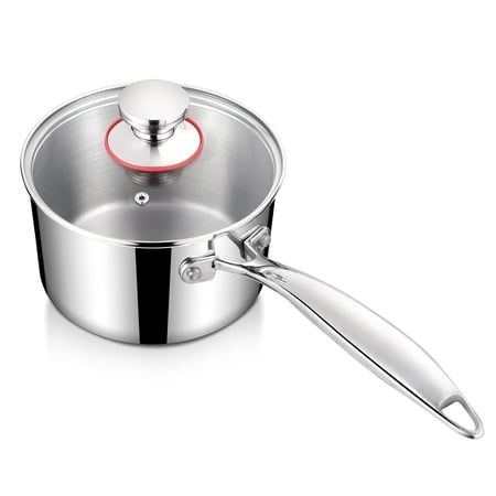 Coliware 2 QT Saucepan with Lid, Tri-Ply Stainless Steel Sauce Pan Cooking Pot Kitchen Induction