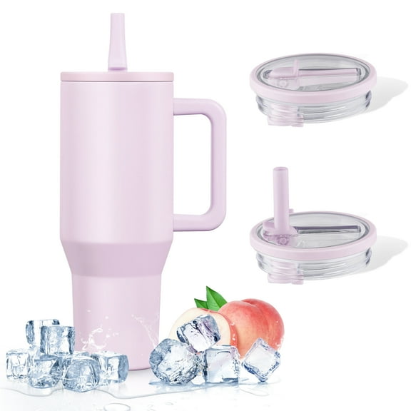 Coliware 40oz Lilac Large Vacuum-Insulated Tumbler with Lid, Reusable Stainless Steel Water Bottle with Handle Flip Straw Rubber Base, Leak Resistant Travel Coffee Mug for Home Office Gym